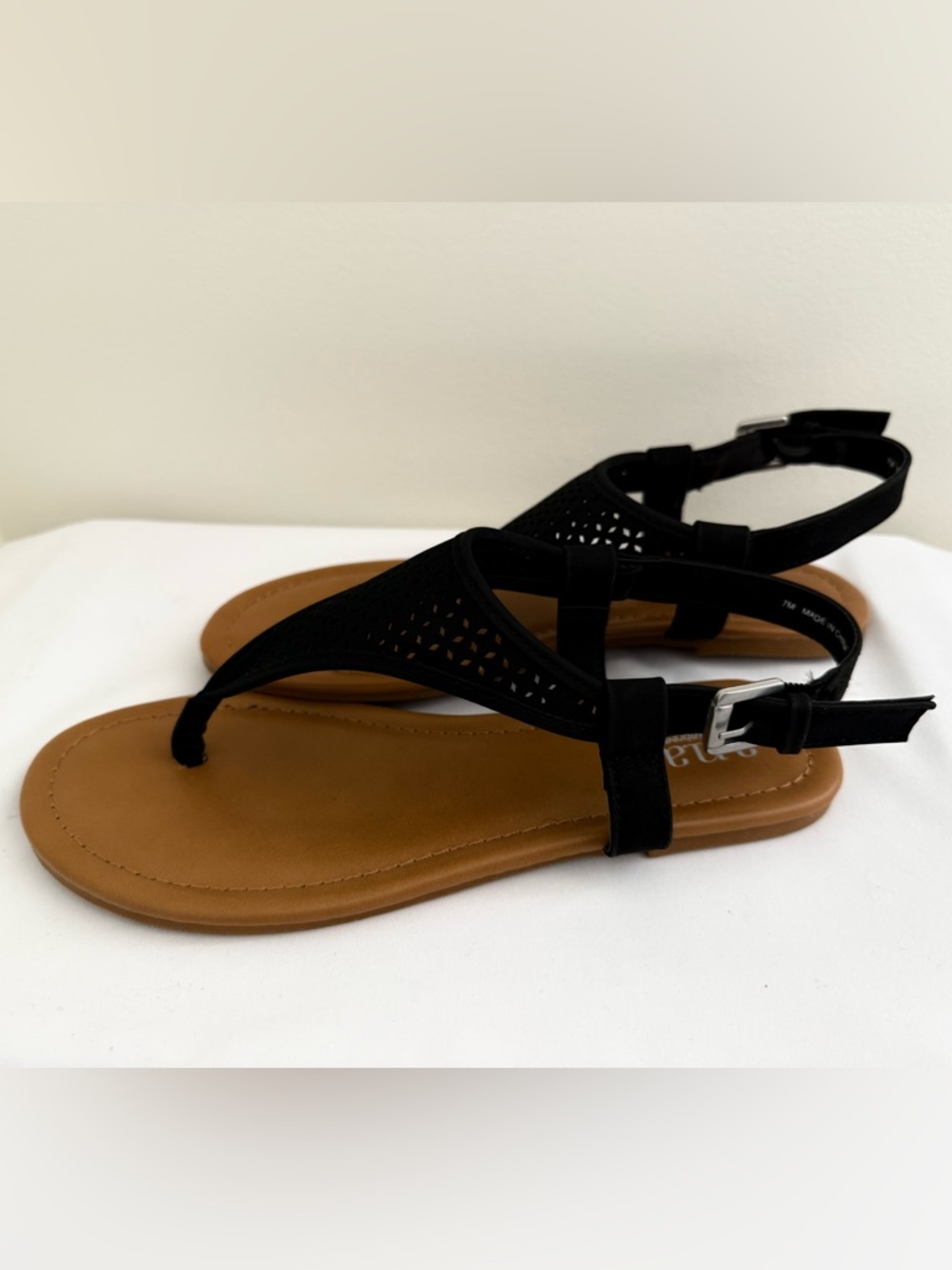 a.n.a Black and Tan T-Strap Women's Sandals